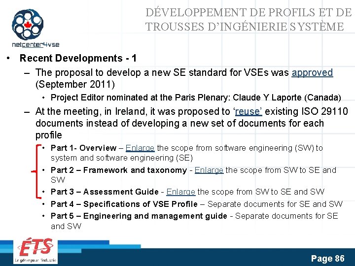 DÉVELOPPEMENT DE PROFILS ET DE TROUSSES D’INGÉNIERIE SYSTÈME • Recent Developments - 1 –