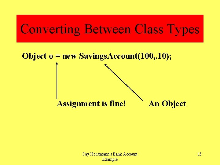 Converting Between Class Types Object o = new Savings. Account(100, . 10); Assignment is