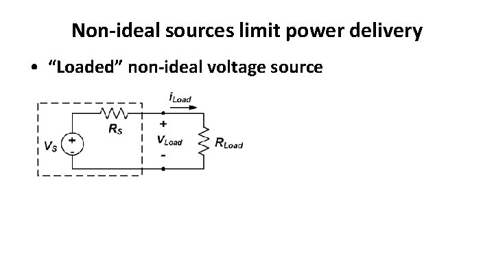 Non-ideal sources limit power delivery • “Loaded” non-ideal voltage source 