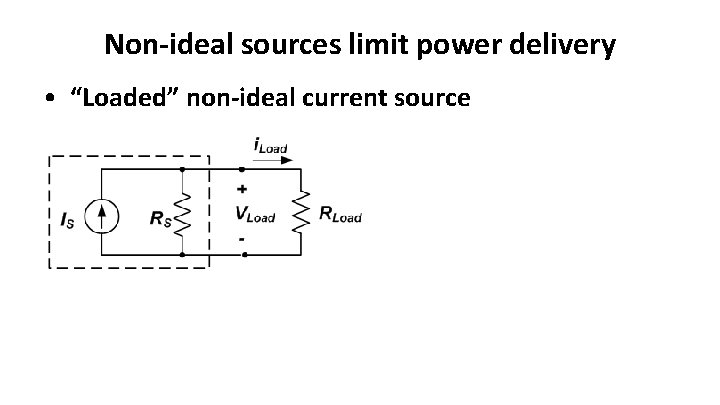 Non-ideal sources limit power delivery • “Loaded” non-ideal current source 