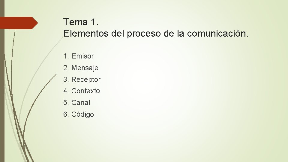 Tema 1. Elementos del proceso de la comunicación. 1. Emisor 2. Mensaje 3. Receptor