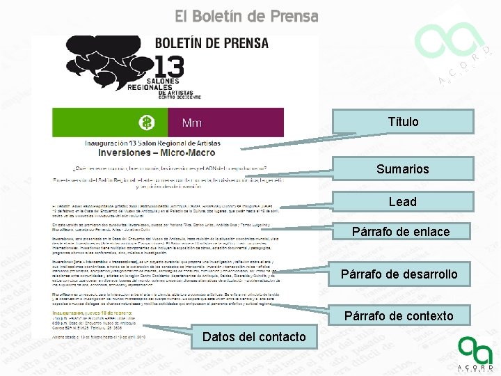 Título Sumarios Lead Párrafo de enlace Párrafo de desarrollo Párrafo de contexto Datos del