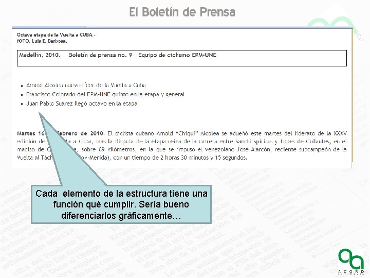 Cada elemento de la estructura tiene una función qué cumplir. Sería bueno diferenciarlos gráficamente…