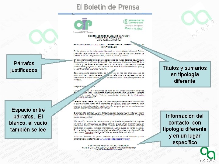 Párrafos justificados Espacio entre párrafos. . El blanco, el vacío también se lee Títulos