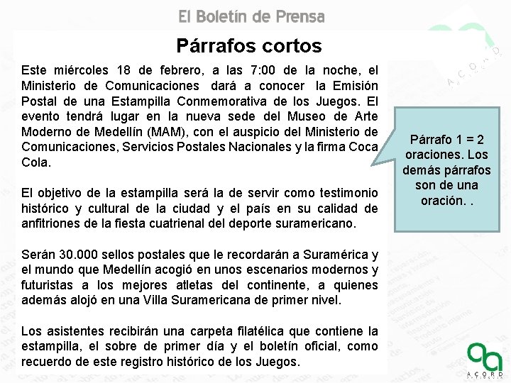 Párrafos cortos Este miércoles 18 de febrero, a las 7: 00 de la noche,