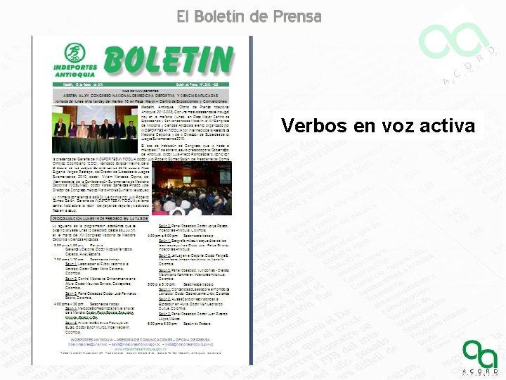 Verbos en voz activa Verbos en voz activa