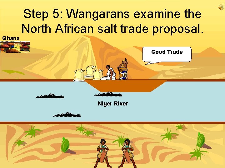Ghana Step 5: Wangarans examine the North African salt trade proposal. Good Trade Niger