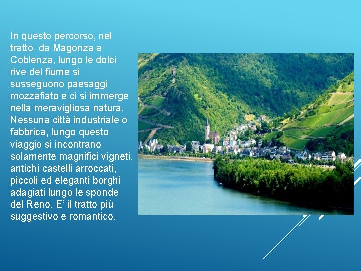 In questo percorso, nel tratto da Magonza a Coblenza, lungo le dolci rive del