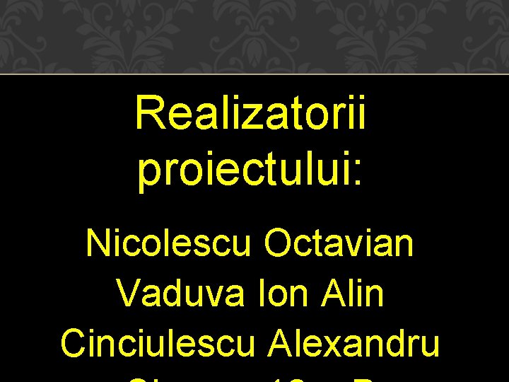 Realizatorii proiectului: Nicolescu Octavian Vaduva Ion Alin Cinciulescu Alexandru 