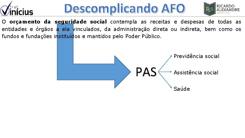 Descomplicando AFO O orçamento da seguridade social contempla as receitas e despesas de todas