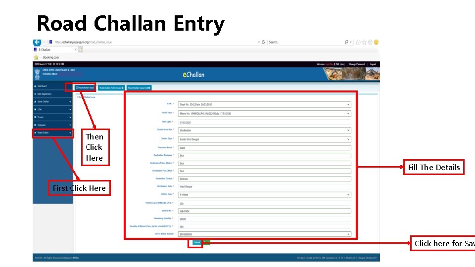 Road Challan Entry Then Click Here Fill The Details First Click Here Click here