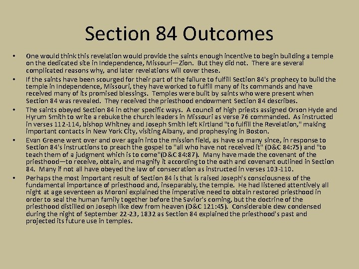Section 84 Outcomes • • • One would think this revelation would provide the Section 84 Outcomes • • • One would think this revelation would provide the