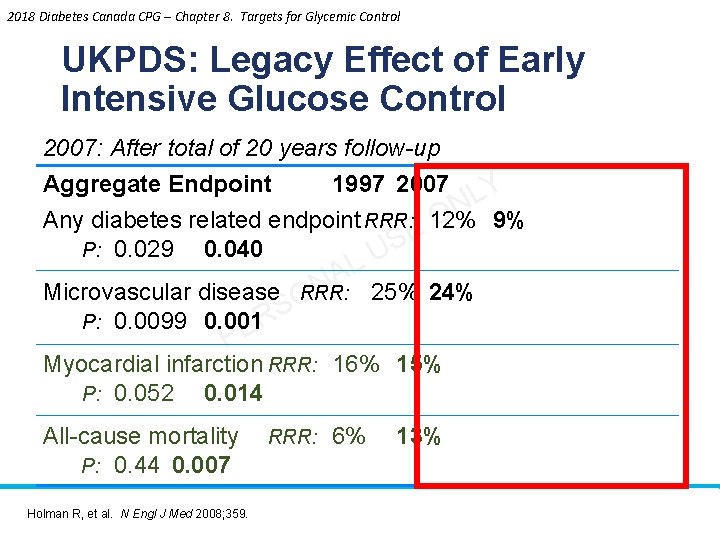 2018 Diabetes Canada CPG – Chapter 8. Targets for Glycemic Control UKPDS: Legacy Effect