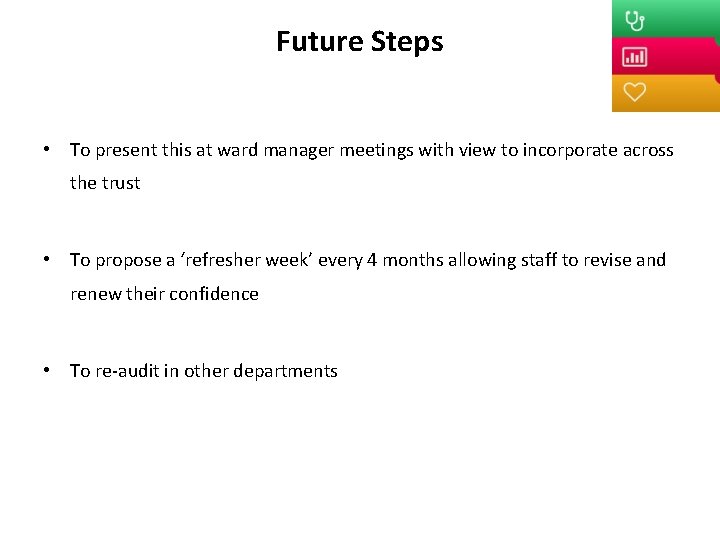 Future Steps • To present this at ward manager meetings with view to incorporate