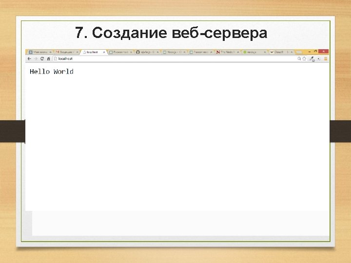 7. Создание веб-сервера Простейший веб-сервер: var http = require('http'); http. create. Server(function (req, res) 7. Создание веб-сервера Простейший веб-сервер: var http = require('http'); http. create. Server(function (req, res)