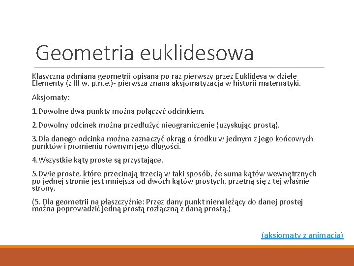 Najwaniejsze twierdzenia w geometrii KRTKI PRZEGLD Geometria euklidesowa