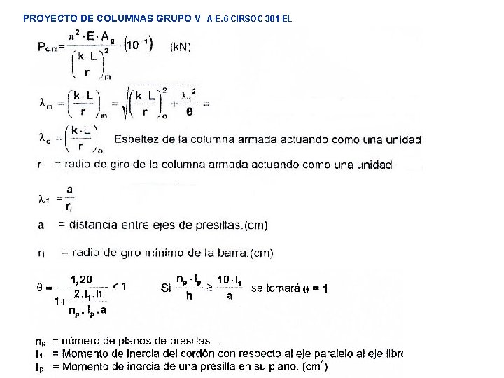 PROYECTO DE COLUMNAS GRUPO V A-E. 6 CIRSOC 301 -EL 