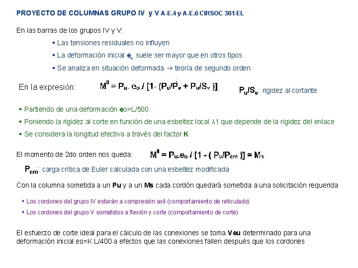 PROYECTO DE COLUMNAS GRUPO IV y V A-E. 4 y A-E. 6 CIRSOC 301