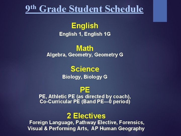 9 th Grade Student Schedule English 1, English 1 G Math Algebra, Geometry G