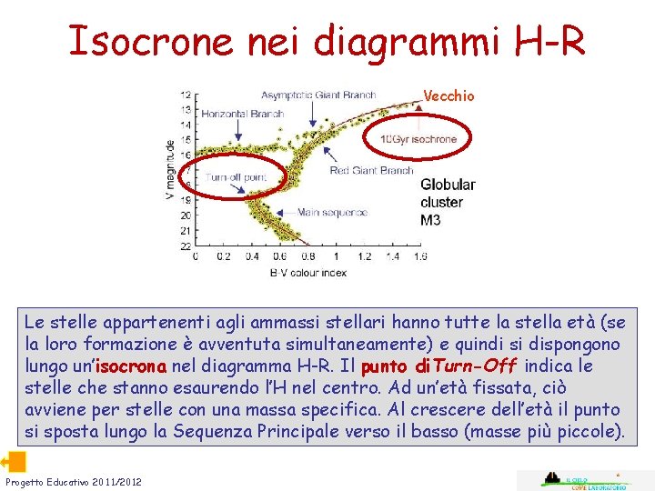 Isocrone nei diagrammi H-R Vecchio Le stelle appartenenti agli ammassi stellari hanno tutte la