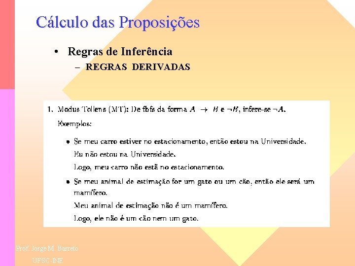 Cálculo das Proposições • Regras de Inferência – REGRAS DERIVADAS Prof. Jorge M. Barreto