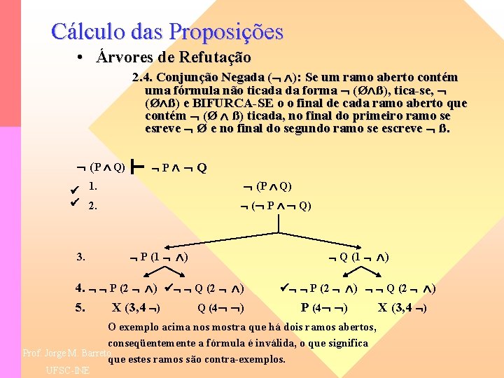 Cálculo das Proposições • Árvores de Refutação 2. 4. Conjunção Negada ( ): Se