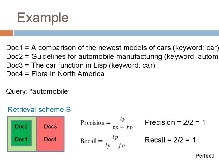 Example Doc 1 = A comparison of the newest models of cars (keyword: car)