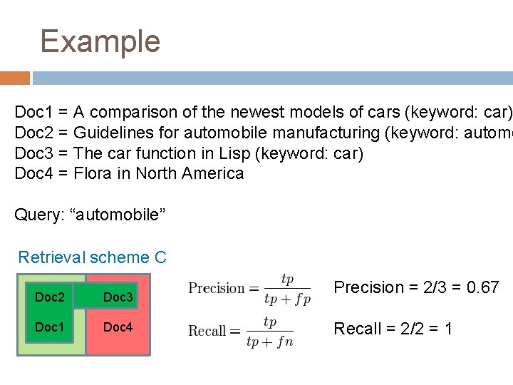 Example Doc 1 = A comparison of the newest models of cars (keyword: car)