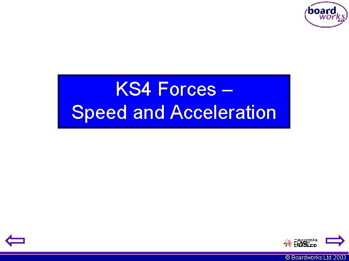 KS 4 Forces – Speed and Acceleration © Boardworks Ltd 2003 