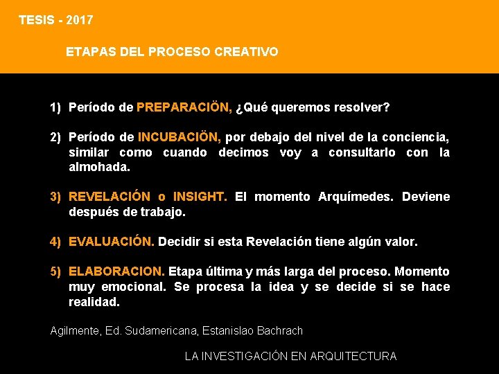 TESIS - 2017 ETAPAS DEL PROCESO CREATIVO 1) Período de PREPARACIÖN, ¿Qué queremos resolver? TESIS - 2017 ETAPAS DEL PROCESO CREATIVO 1) Período de PREPARACIÖN, ¿Qué queremos resolver?