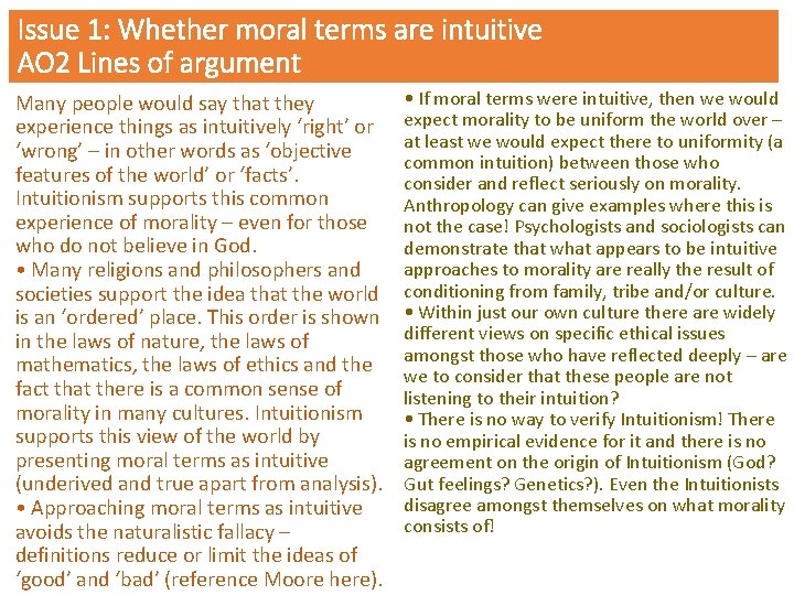 Issue 1: Whether moral terms are intuitive AO 2 Lines of argument Many people
