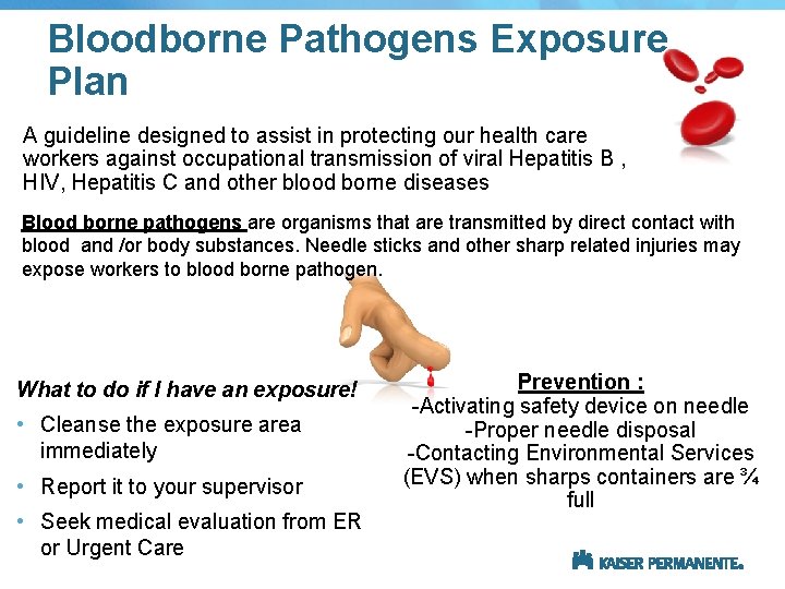 Bloodborne Pathogens Exposure Plan A guideline designed to assist in protecting our health care