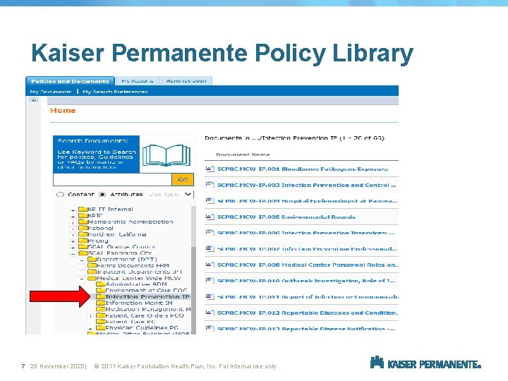 Kaiser Permanente Policy Library 7 25 November 2020| © 2011 Kaiser Foundation Health Plan,