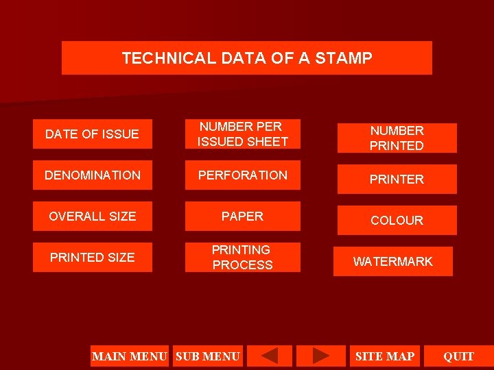 TECHNICAL DATA OF A STAMP DATE OF ISSUE NUMBER PER ISSUED SHEET NUMBER PRINTED