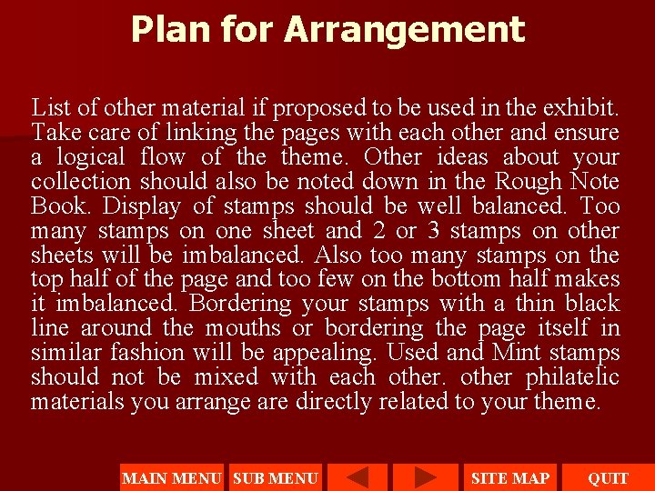 Plan for Arrangement List of other material if proposed to be used in the