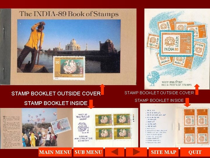 STAMP BOOKLET OUTSIDE COVER STAMP BOOKLET INSIDE MAIN MENU SUB MENU STAMP BOOKLET OUTSIDE