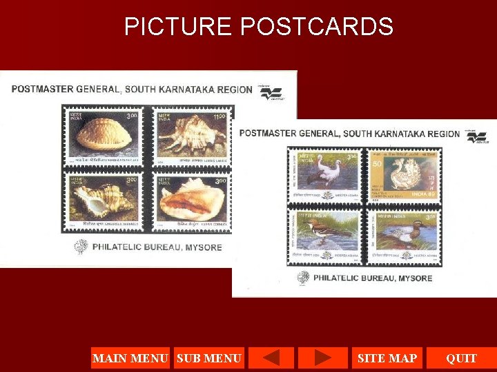 PICTURE POSTCARDS MAIN MENU SUB MENU SITE MAP QUIT 