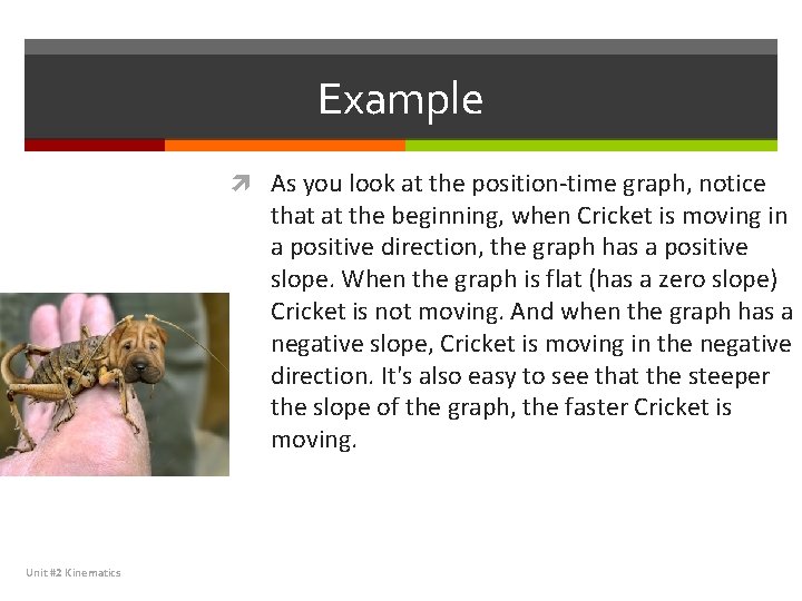 Example As you look at the position-time graph, notice that at the beginning, when