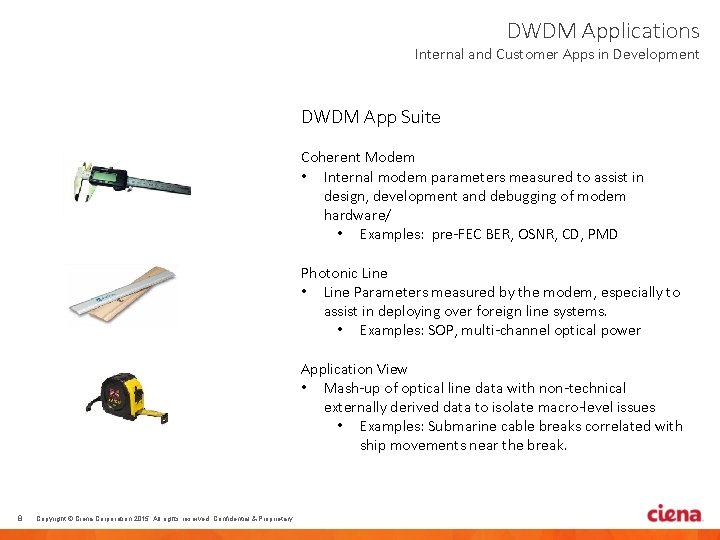 DWDM Applications Internal and Customer Apps in Development DWDM App Suite Coherent Modem •