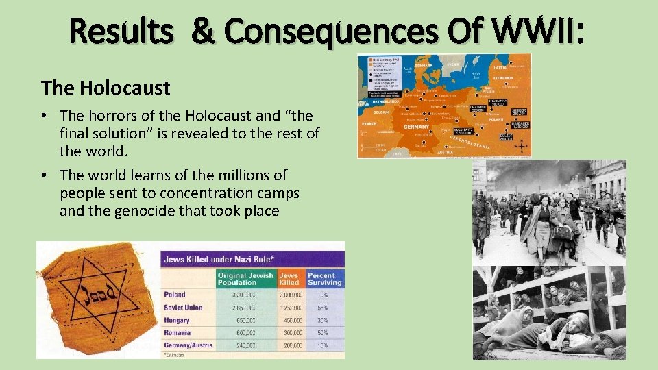 Results & Consequences Of WWII: The Holocaust • The horrors of the Holocaust and