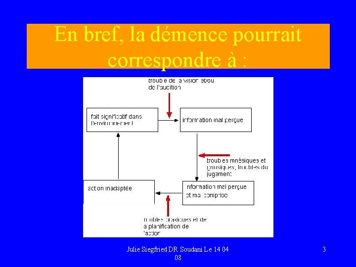 En bref, la démence pourrait correspondre à : Julie Siegfried DR Soudani Le 14