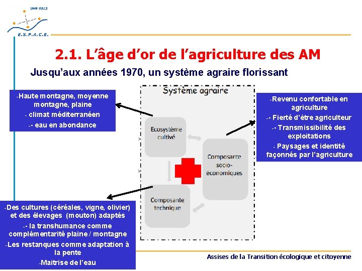 2. 1. L’âge d’or de l’agriculture des AM Jusqu’aux années 1970, un système agraire