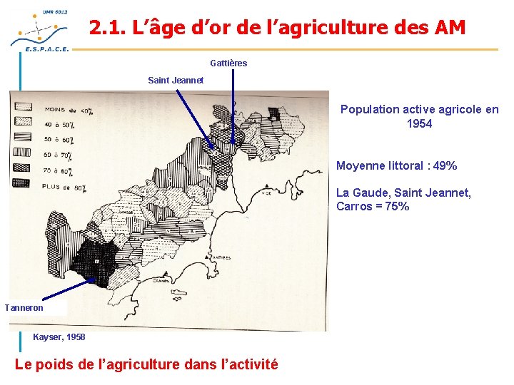 2. 1. L’âge d’or de l’agriculture des AM Gattières Saint Jeannet Population active agricole