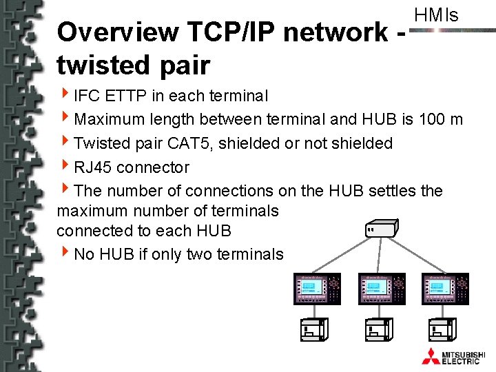 Overview TCP/IP network twisted pair HMIs 4 IFC ETTP in each terminal 4 Maximum