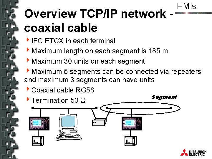 Overview TCP/IP network coaxial cable HMIs 4 IFC ETCX in each terminal 4 Maximum