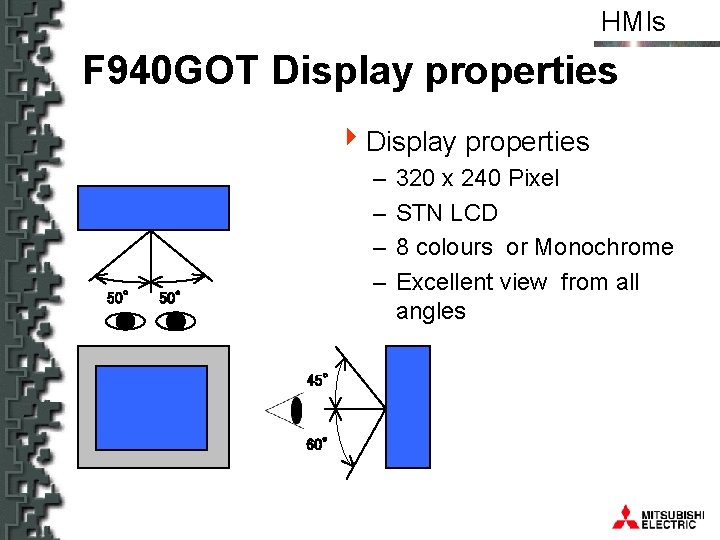 HMIs F 940 GOT Display properties 4 Display properties 50° – – 50° 45°