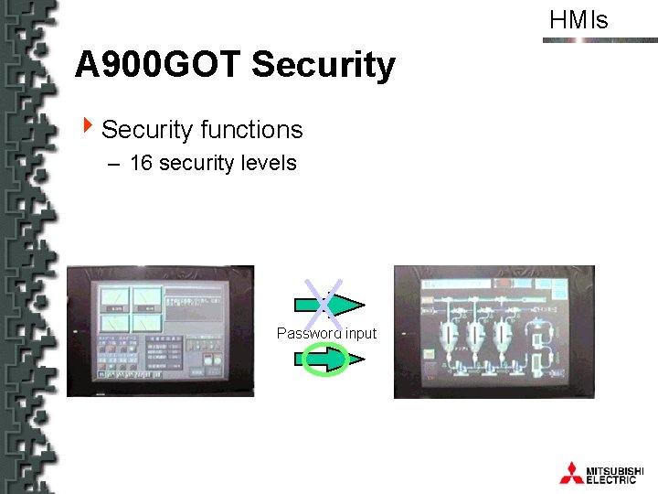 HMIs A 900 GOT Security 4 Security functions – 16 security levels Password input