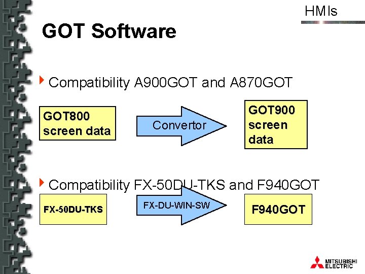 HMIs GOT Software 4 Compatibility A 900 GOT and A 870 GOT 800 screen