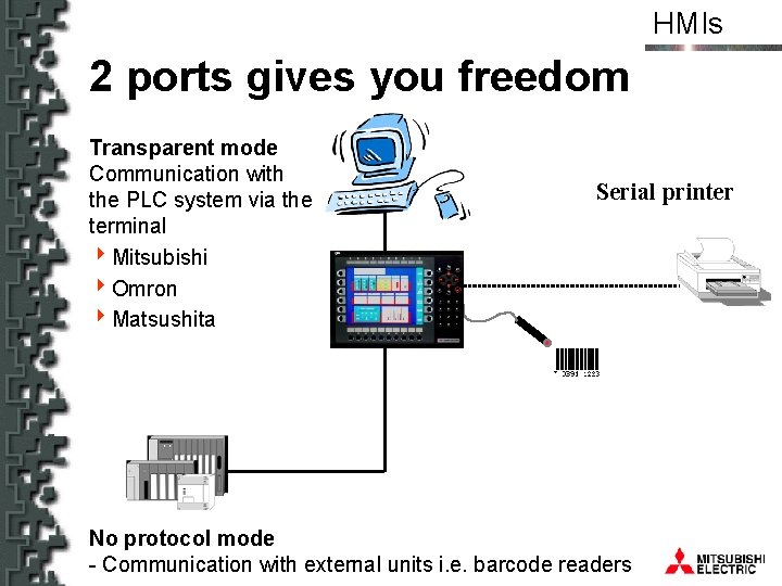 HMIs 2 ports gives you freedom Transparent mode Communication with the PLC system via