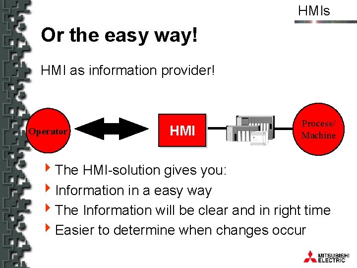 HMIs Or the easy way! HMI as information provider! Operator HMI Process/ Machine 4